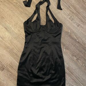 House of CB Sleek Black Satin Dress